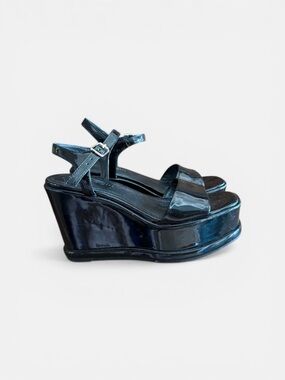 Patent Wedge Sandals in Black